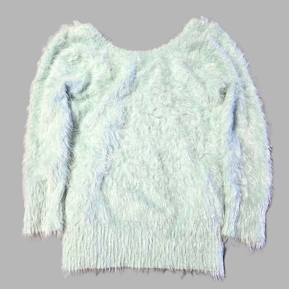 Almost Famous Sz Medium Mint Green Fuzzy Long Sleeve Sweater - Picture 5 of 8